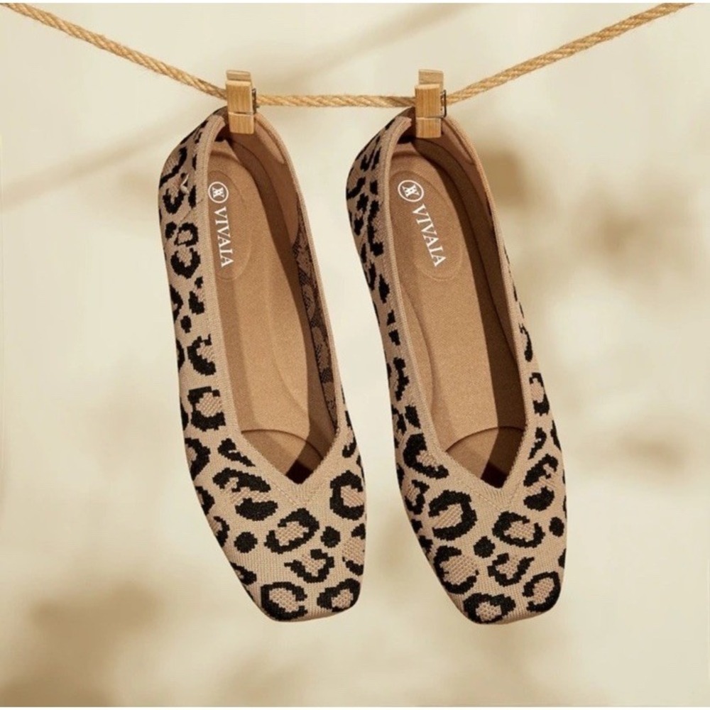 Vivaia Margot 2.0 Square Toe V-Cut Flats EU 37 Women's Size 6.5 Dark Leopard